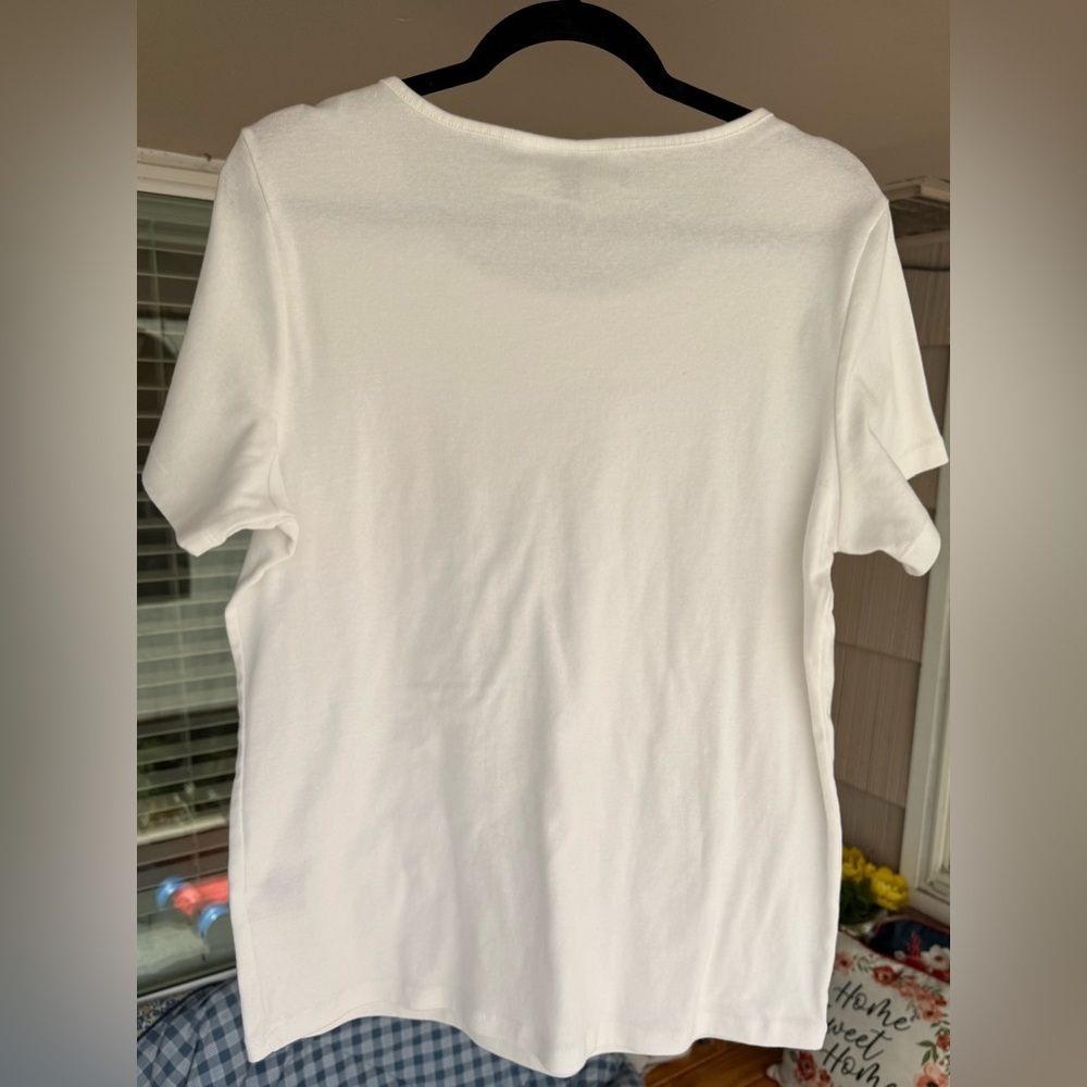 Karen Scott White Short Sleeve Tee Embroidered Eyelet Scoop Neck Top Size M - Picture 6 of 9